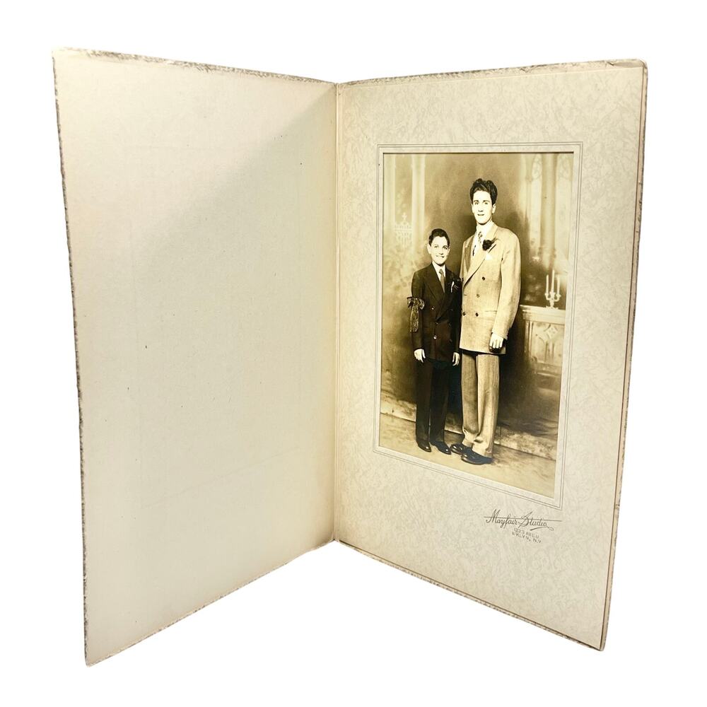 Antique Religious Portrait Photograph Young Men 1940s Mayfair Studio Brooklyn NY